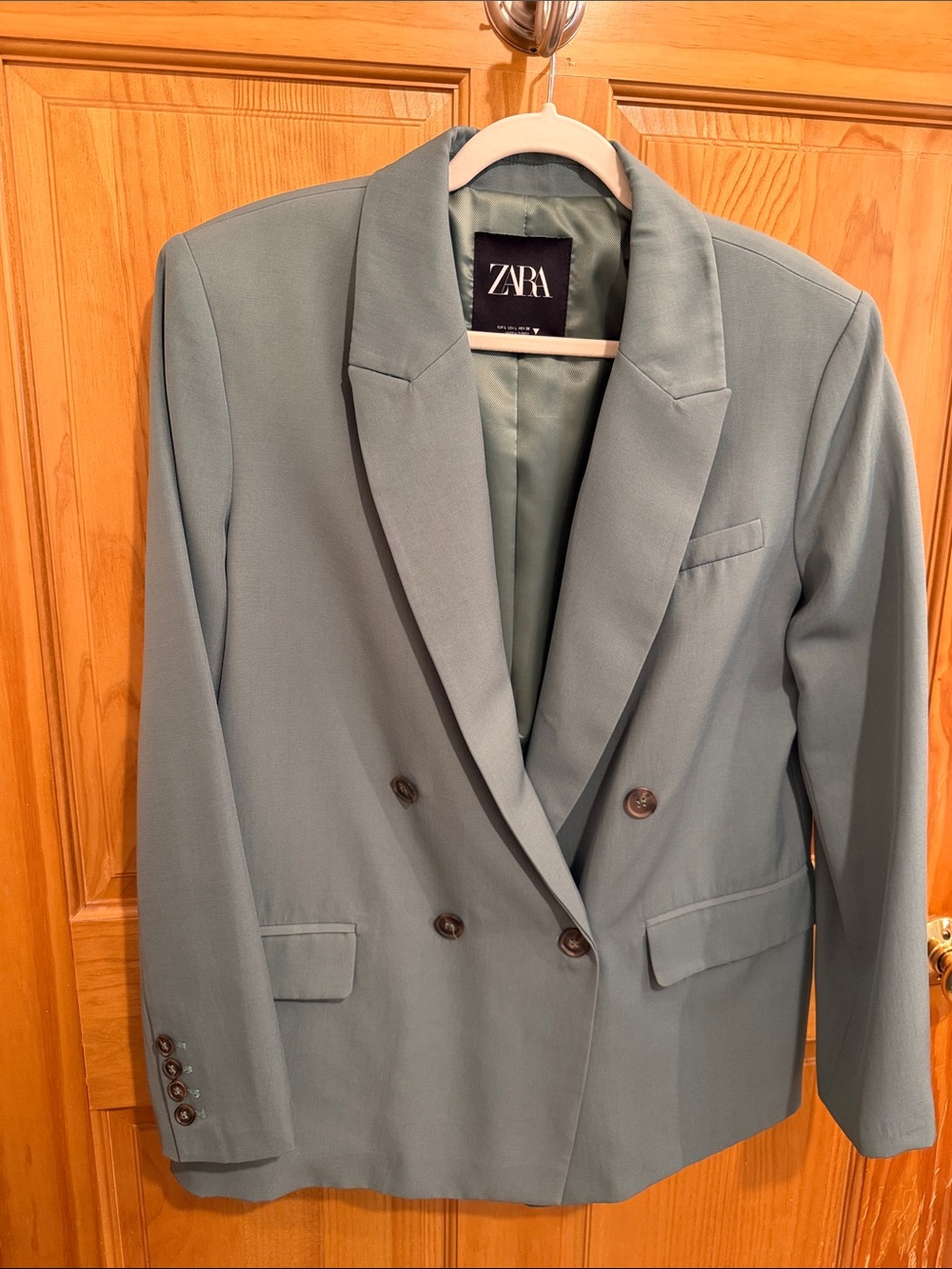 Zara Double-Breasted Light Sage Green Blazer